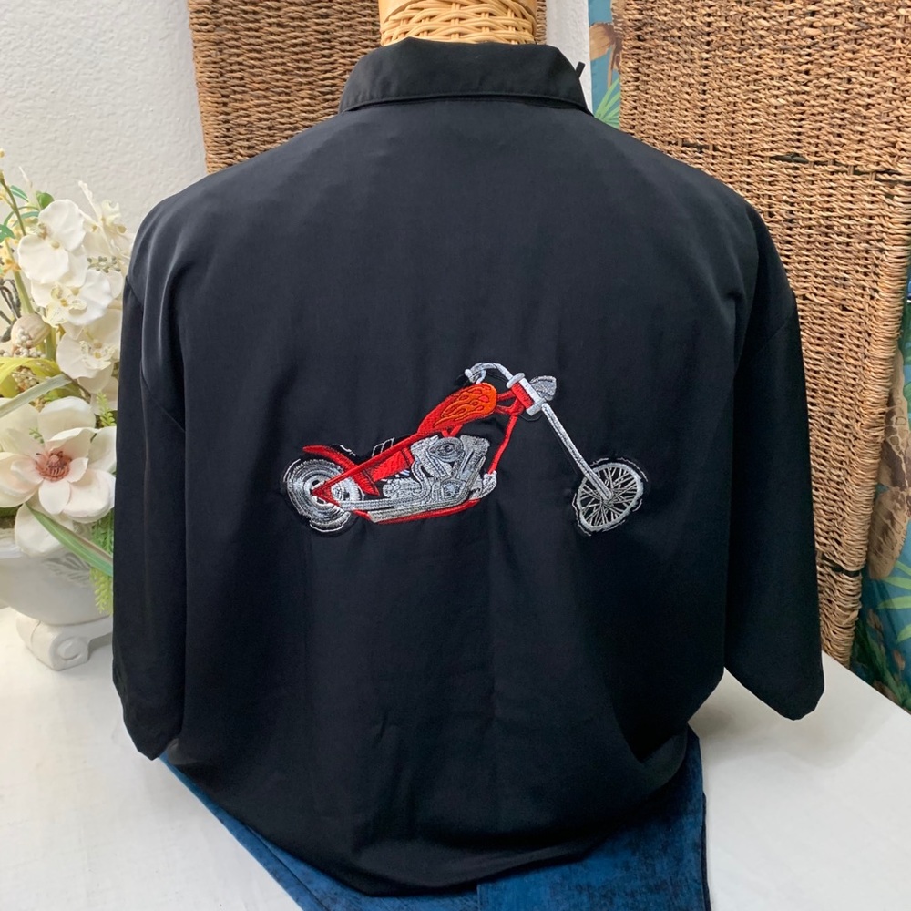 Dragonfly blk shirt w/embroidered chopper back-XXL